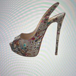 CHRISTIAN LOUBOUTIN Snakeskin Animal Print Slingback Pumps Size: IT 39.5